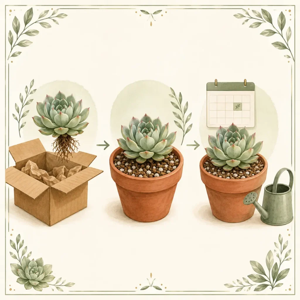 Pasos para plantar una suculenta recibida a raíz desnuda antes del primer riego